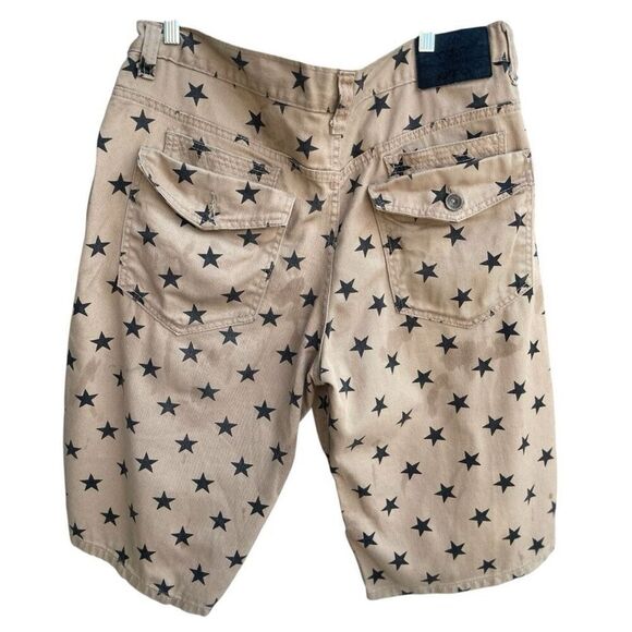 Men’s King Maker Tan Denim Black Stars Shorts Size 38 - Picture 2 of 3